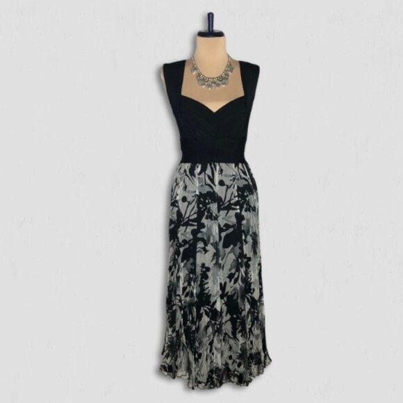 Tadashi Collection Fit & Flare Floral Midi Dress Black White Sz 8 - Picture 1 of 13